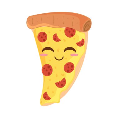 Pizza kawaii yemek ikonu izole edildi
