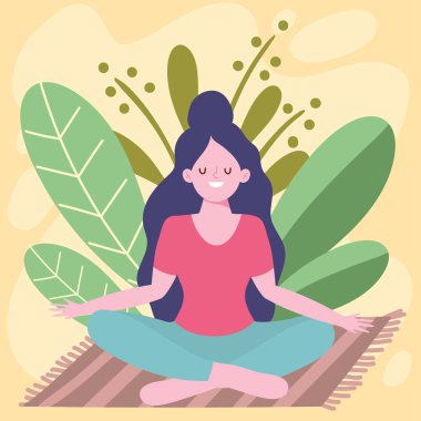 Yoga yapan kız meditasyon pozu veriyor