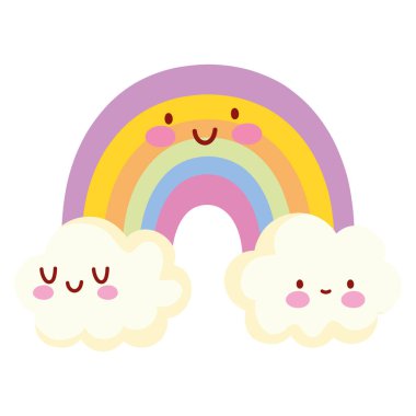 gökkuşağı ve bulutlar kawaii hava durumu ikonu izole