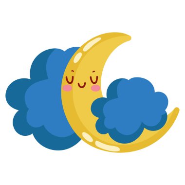 Ay ve bulut kawaii hava durumu ikonu izole edildi