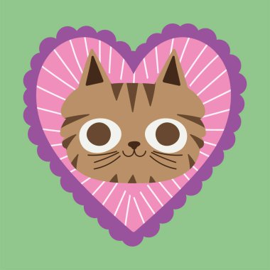 Kalp karikatüründe şirin kedi suratı