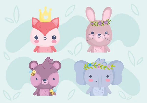 Set Iconos Animales Lindos Dibujos Animados — Vector de stock
