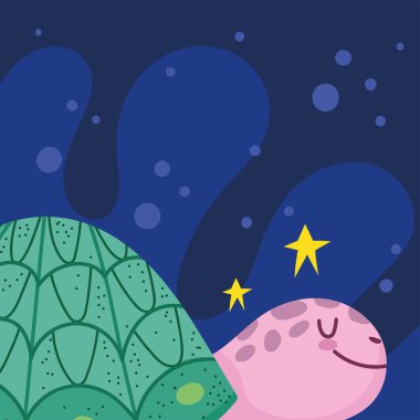 Şirin kaplumbağa deniz yaşamı, vektör tasarımı