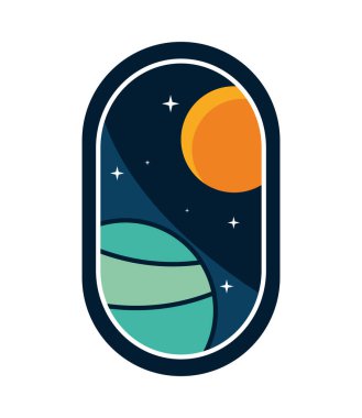 planets space badge icon white background