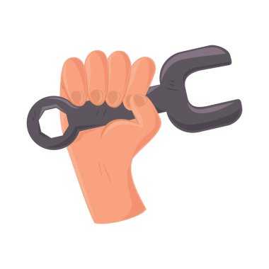 hand with wrench tool technical service icon isolated