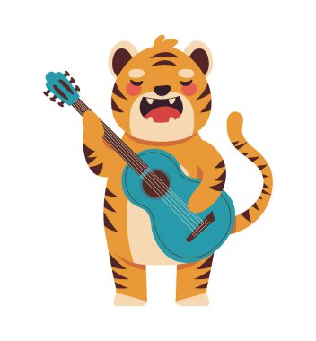 tiger with guitar icon isolated design