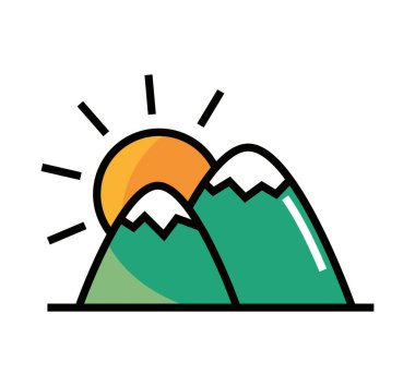 mountains and sun icon isolated