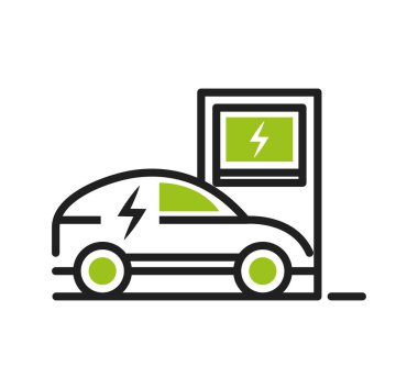 Otomobil istasyonu elektrik şarjı yeşil simgesi izole edildi