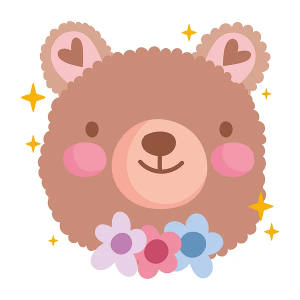Bear Flowers Spring Character Isolated Icon — Stock Vector