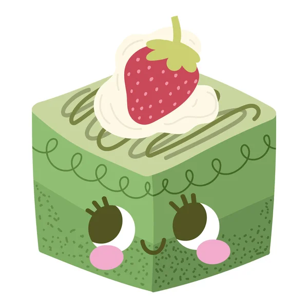 带有水果卡通图标的Matcha蛋糕被隔离 — 图库矢量图片