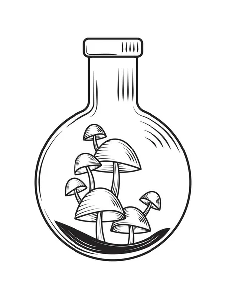 Alchemy Bottle Mushrooms Isolated Icon — Stock Vector