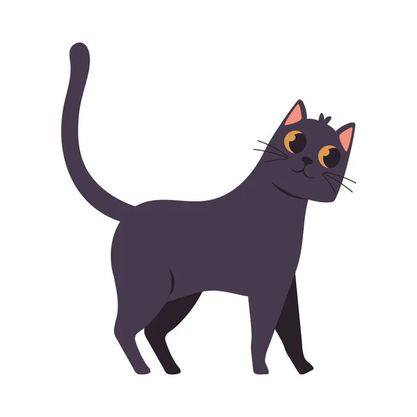 Cute Black Cat Icon Isolated — Vector de stock