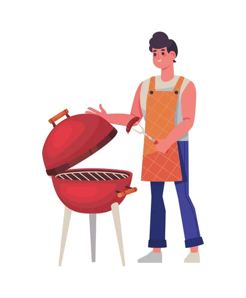 stock vector man with bbq grill and sausage