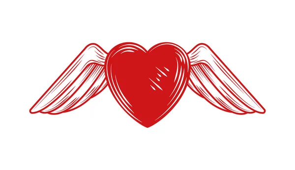 Coração Com Asas Amor Doodle Ícone Isolado — Vetor de Stock