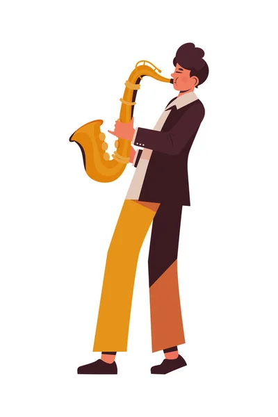 Musician Man Saxophone Icon Isolated — Stock Vector