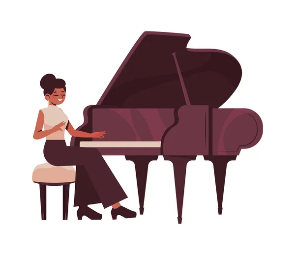 stock vector musician woman playing piano icon isolated