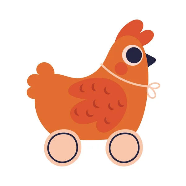 Huhn Mit Rädern Spielzeugikone Isoliert — Stockvektor