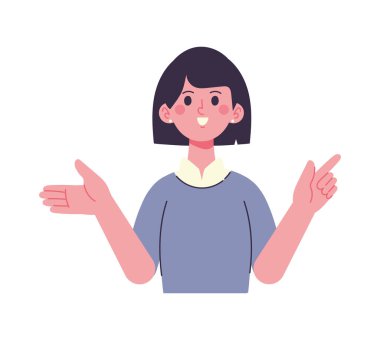 Neşeli çizgi film genç kadın ikonu izole edildi