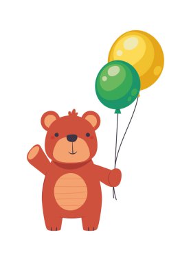 Gülen maskot ayıcığı balon simgesini izole eder