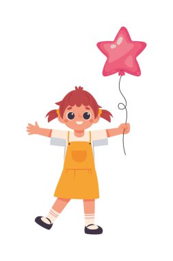 Tek başına balon ikonuyla oynayan gülümseyen kız