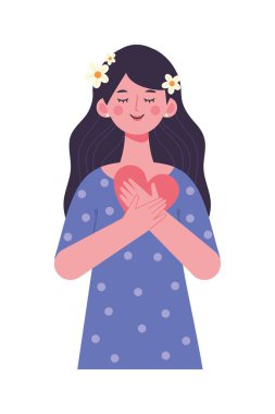 Güzel bir kadın kalp ikonuyla gülümsüyor.