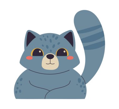 Şirin kedi yavrusu izole edilmiş mutlu bir simgede oturuyor.