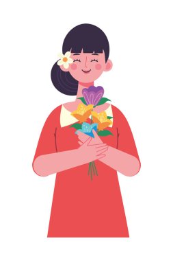 Gülümseyen kadın çiçek ikonuyla kutluyor