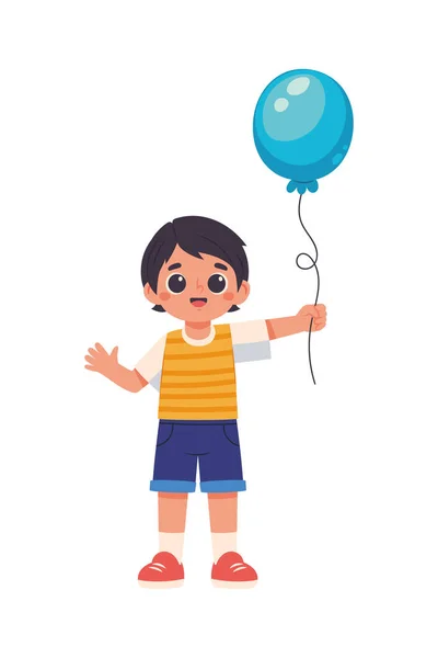 Roztomilý Chlapec Drží Balónky Ikona Izolované — Stockový vektor