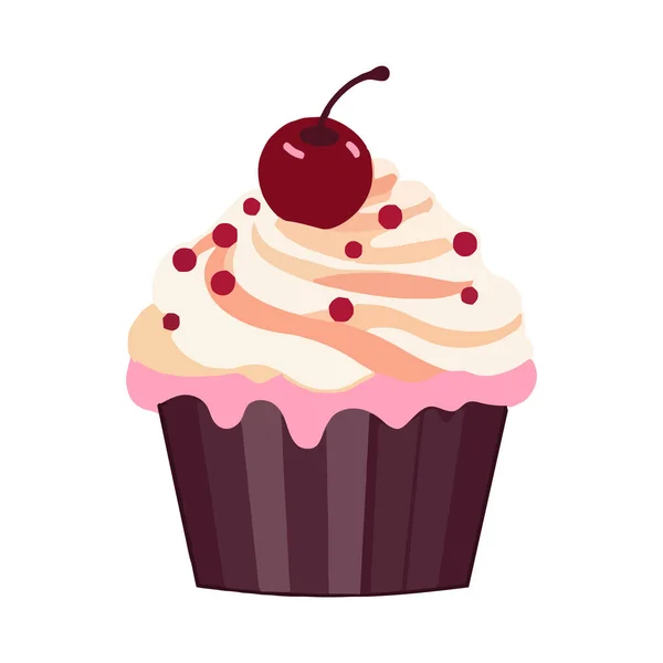 Söt Cupcake Dekoration Med Gourmet Choklad Glasyr Ikon Isolerad — Stock vektor