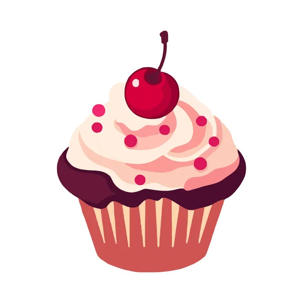 Graziosa Illustrazione Cupcake Con Icona Crema Gourmet Isolato — Vettoriale Stock