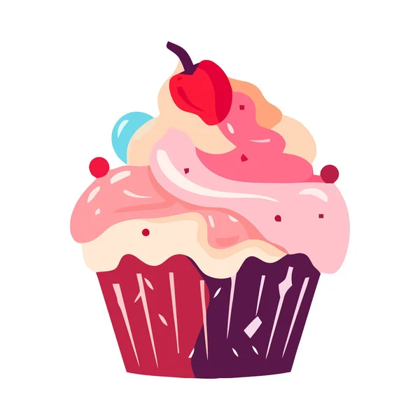 Söt Bakad Cupcake Med Frukt Ikon Isolerad — Stock vektor