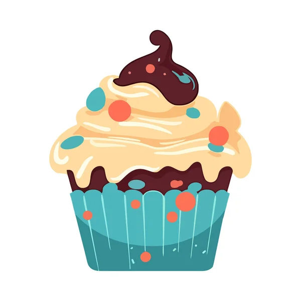 Cute Gourmet Cupcake Chocolate Cream Icon Isolated — Stock Vector
