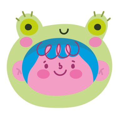 Neşeli çizgi film karakteri izole edilmiş mutluluk ikonu ile gülümsüyor.