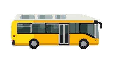 Yellow bus driving in modern style icon isolated clipart