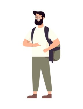 Sırt çantası simgesi olan ayakta duran adam