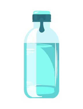 Mavi sıvı ikon izole edilmiş şeffaf cam şişe