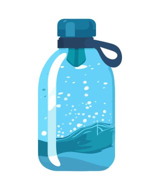 Mavi sıvı şişe, izole edilmiş taze içecek ikonunu simgeler.