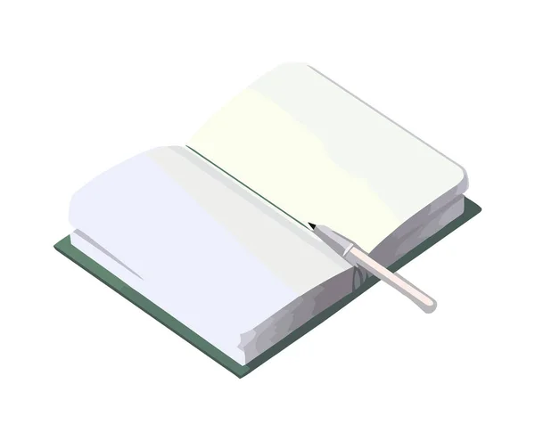 Bildungslehrbuch Mit Stift Symbol Isoliert — Stockvektor