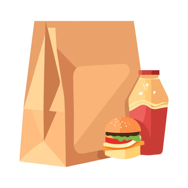 Пакет Быстрого Питания Содержит Изолированный Значок Еды Чизбургер — стоковый вектор