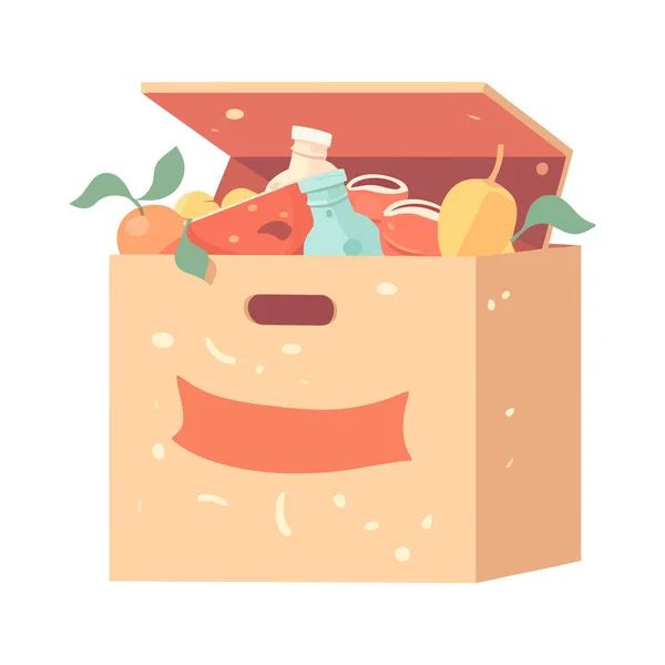 Bir Alışveriş Kutusunda Izole Edilmiş Organik Meyve Sebzeler — Stok Vektör