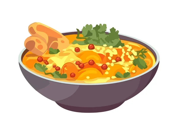 ボウルに新鮮なスープ 健康的な食事のアイコンを隔離 — ストックベクタ