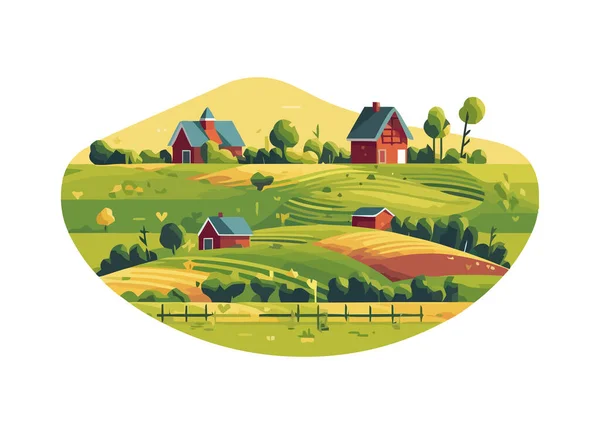 Paysage Vectoriel Avec Icône Village Herbe Verte Isolé — Image vectorielle
