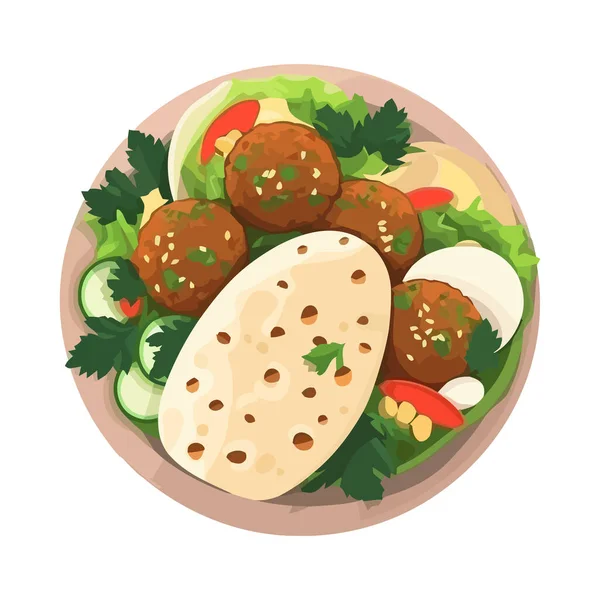 プレートアイコン上の新鮮な肉や野菜のサラダ孤立 — ストックベクタ