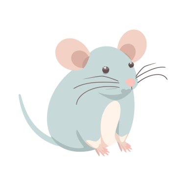 Düz arkaplan simgesinde oturan sevimli çizgi film faresi izole edilmiş.