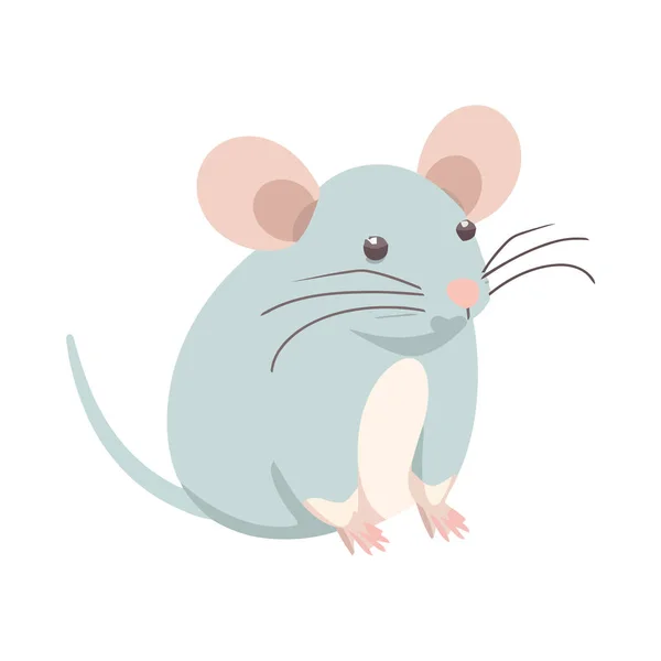 Mignon Rat Dessin Animé Assis Sur Fond Plat Icône Isolé — Image vectorielle