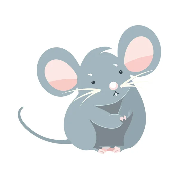 Carino Cartoni Animati Mouse Animale Allegro Icona Isolato — Vettoriale Stock