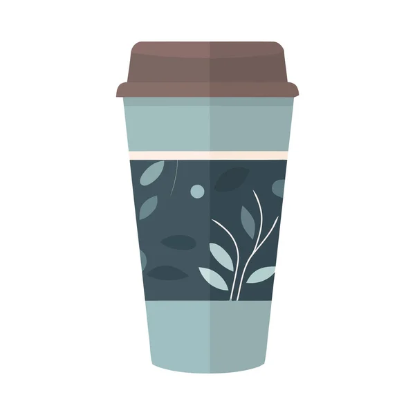 Çiçekli Kupa Ikonuna Koyulacak Kahve Izole Edilmiş — Stok Vektör