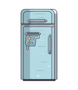 Çelik buzdolabı kapısı kapalı, ikonun içindeki taze yiyecekler izole edilmiş.