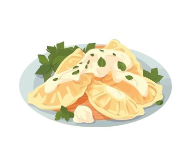 Tabak ikonunda taze yiyecek ve otlar izole edilmiş.