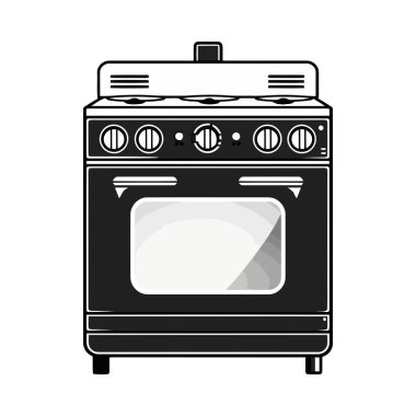 siyah mutfak malzemesi sobası, fırın simgesi izole
